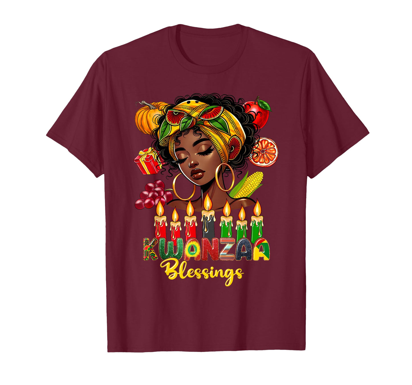 Kwanzaa Blessings Afro American Celebration Black Woman T-Shirt