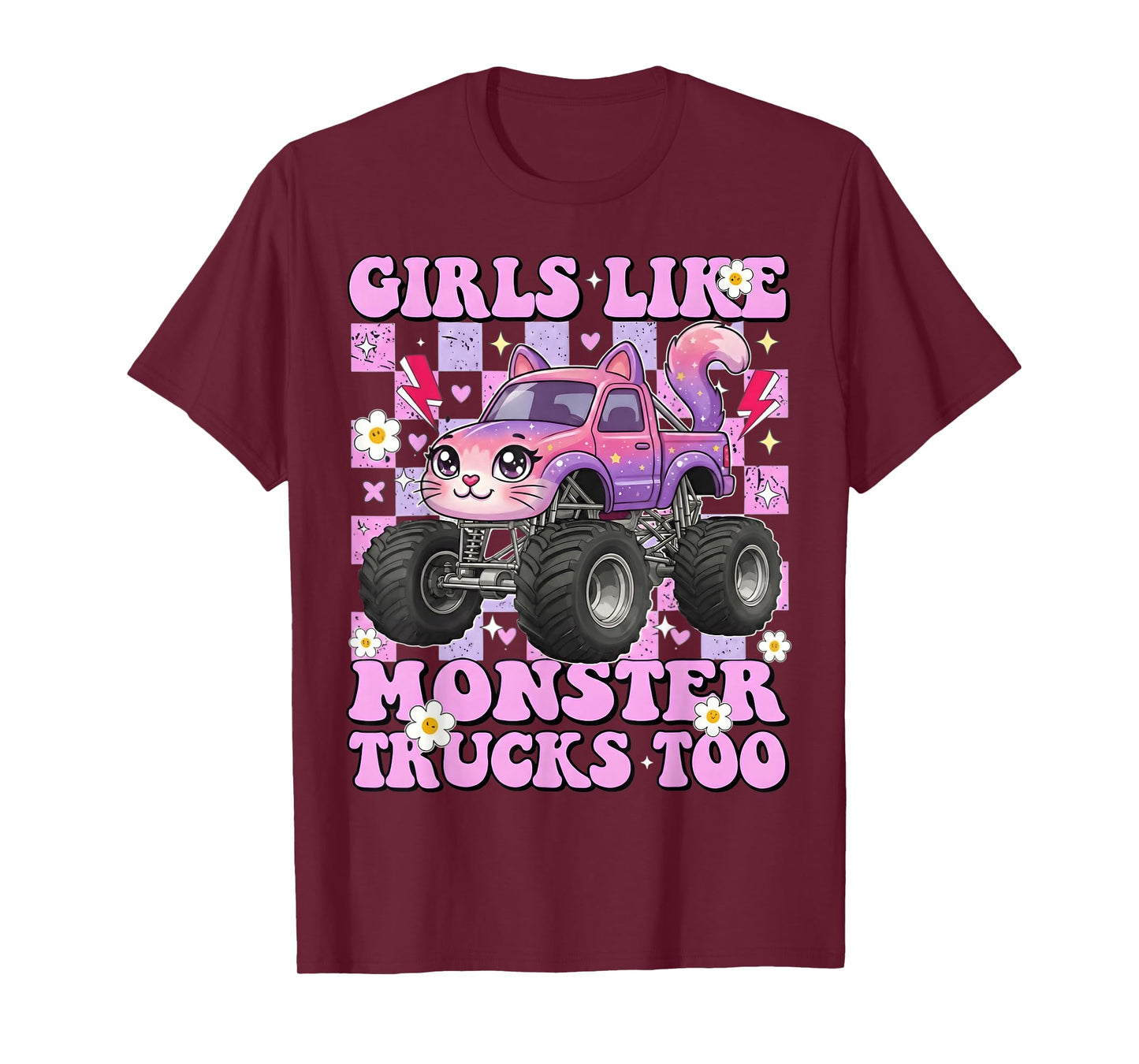 Girls Like Monster Trucks Too Cat for Women Mom Adult T-Shirt