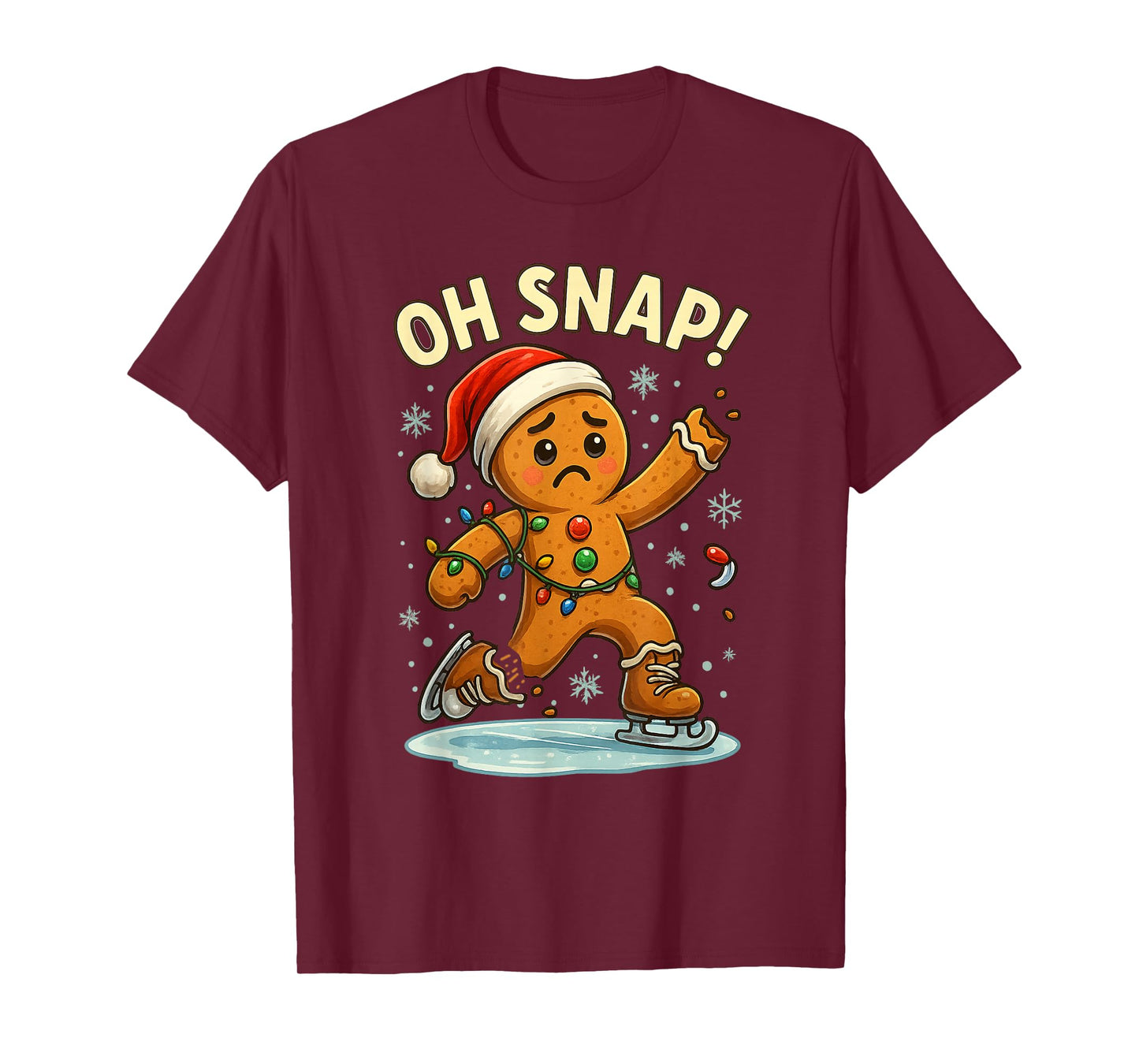 Oh Snap Funny Gingerbread Ice Skating Christmas Lights T-Shirt