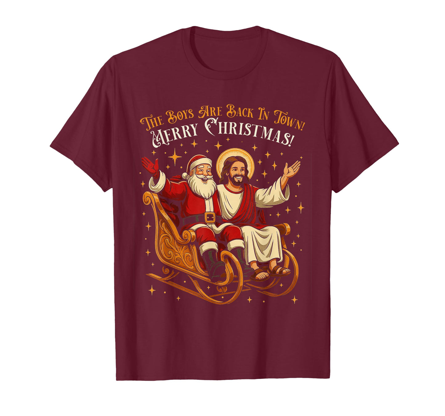 Jesus and Santa The Boys are Back in Town Funny Christmas T-Shirt