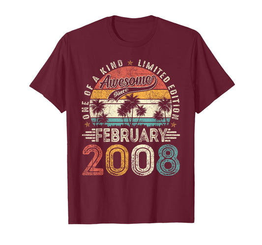 18 Years Old Boys Awesome Since February 2008 18th Birthday T-Shirt