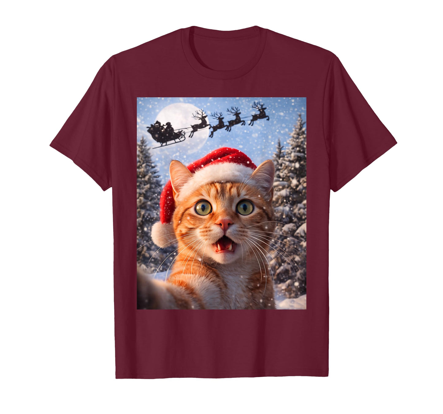 Funny Cat Selfie with Santa Claus Christmas Men Women Kids T-Shirt