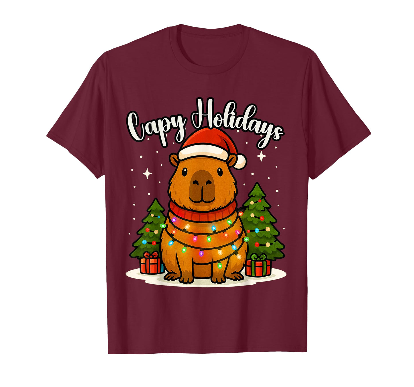 Capy Holidays Capybara Santa Hat Xmas Lights Men Women Kids T-Shirt