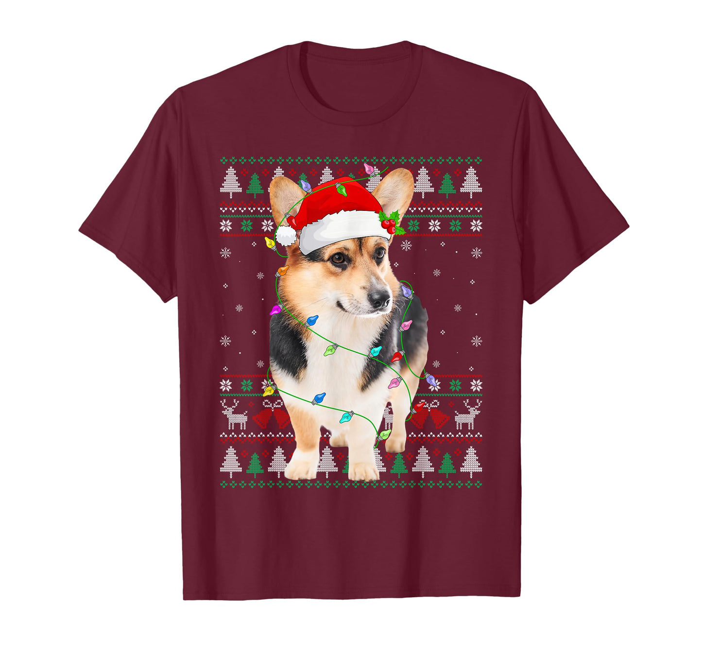 Cardigan Welsh Corgi Dog Christmas Ugly Sweater Lights Xmas T-Shirt