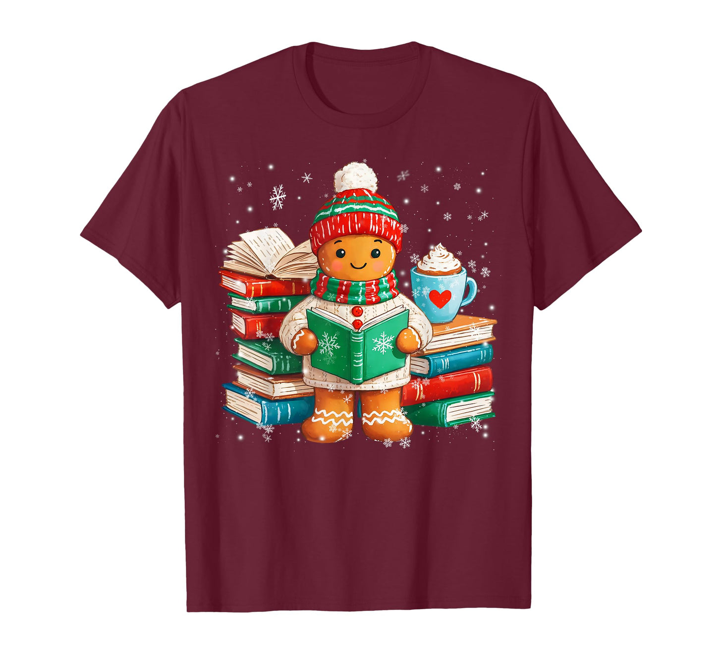 Gingerbread Reading Book Christmas Bookworm Librarian Xmas T-Shirt