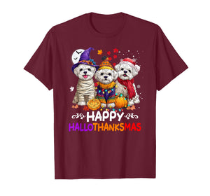 Cute Maltese Dog Hallothanksmas Halloween Thanksgiving Xmas T-Shirt