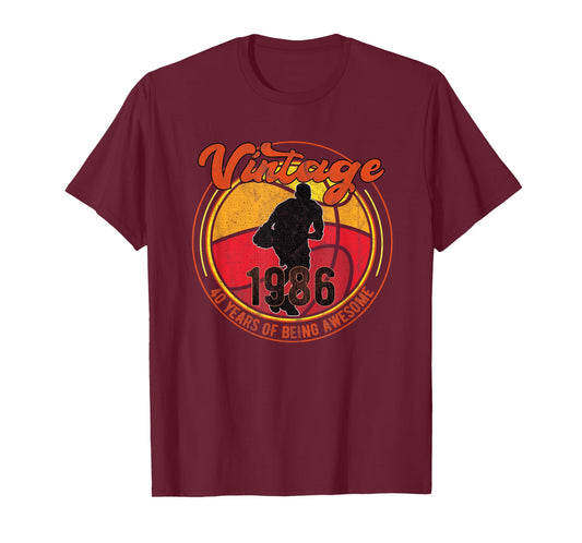 40 Year Old Gifts Vintage Basketball 1986 40th Birthday T-Shirt