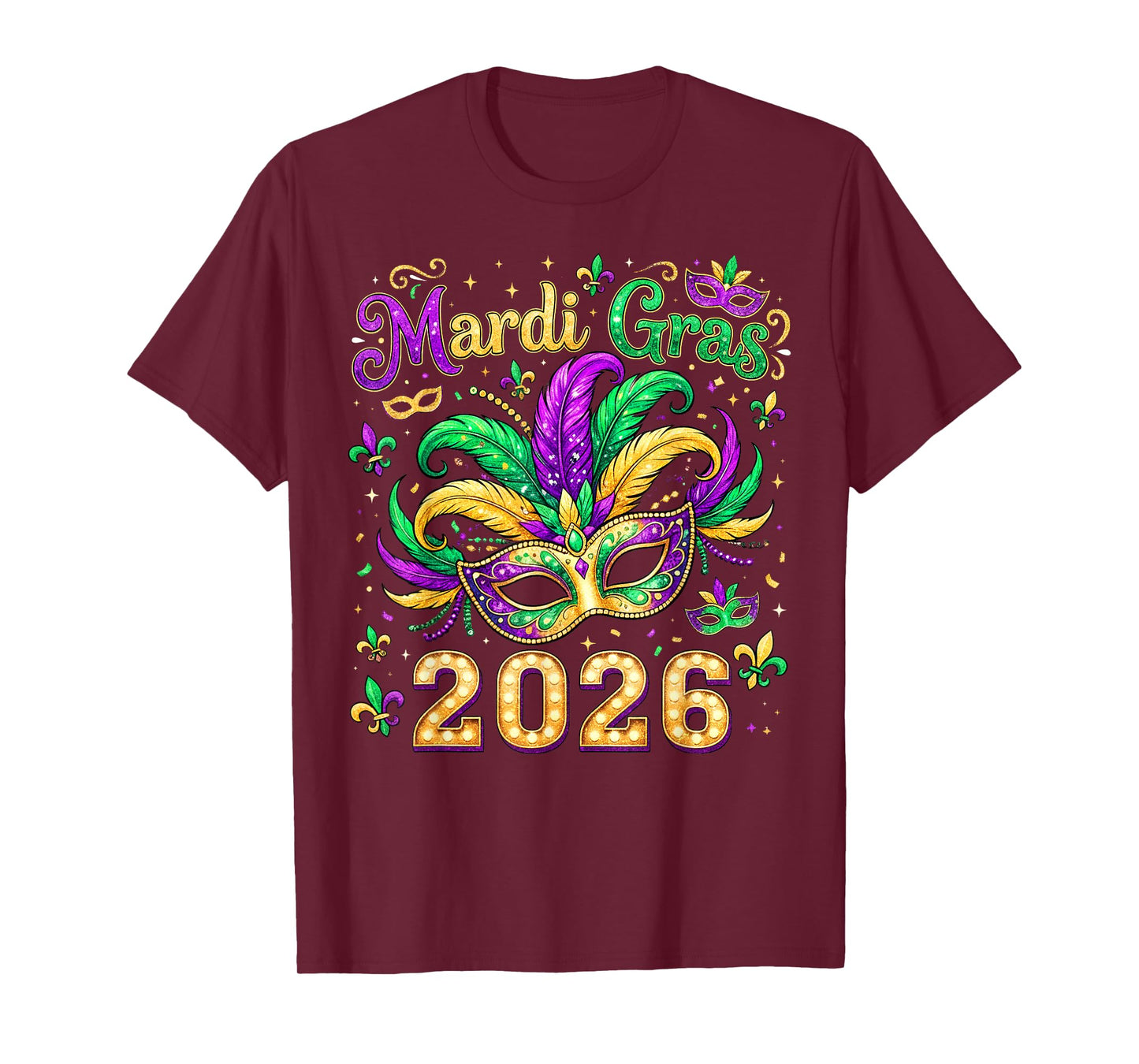 Mardi Gras Mask Parade 2026 New Orleans Men Women Kids T-Shirt