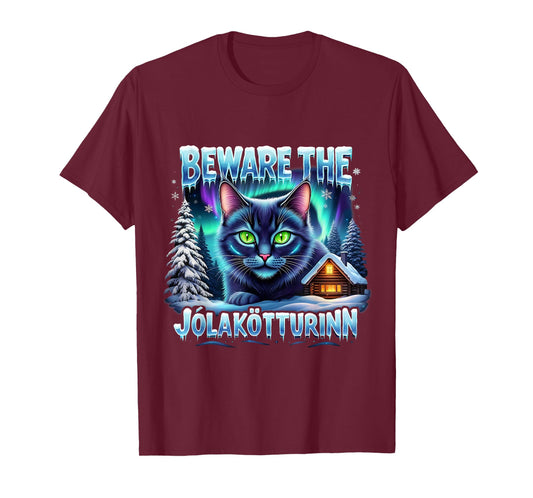 Beware The Jólakötturinn Christmas Cat Iceland Design T-Shirt