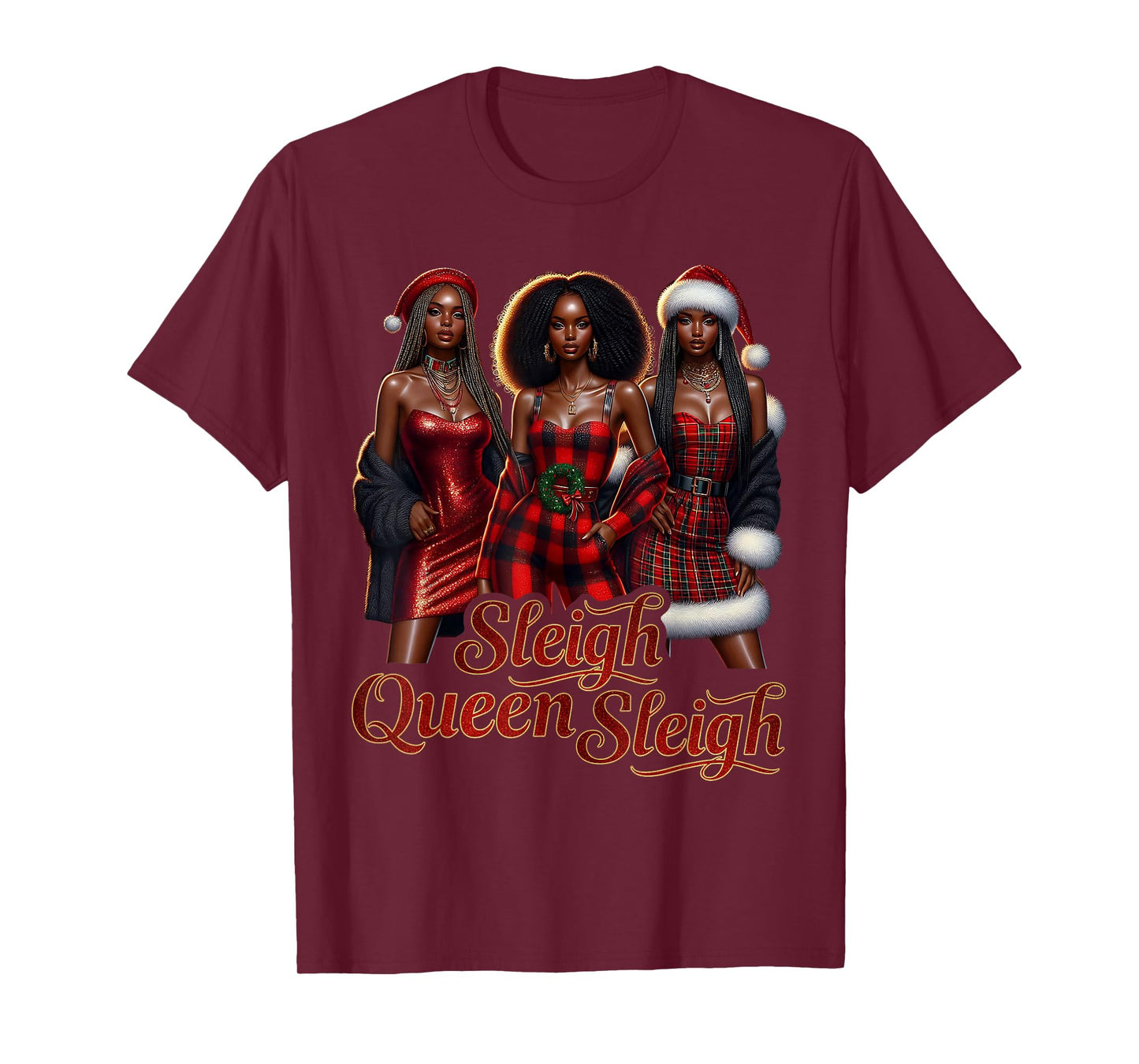Melanin Afro Queen Claus Santa Black Women Christmas T-Shirt