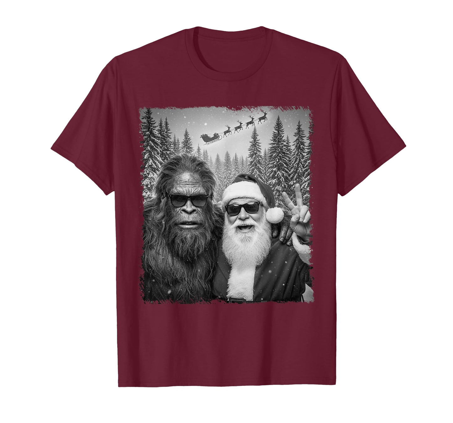 Funny Sasquatch Meme Cool Selfie with Santa Christmas Xmas T-Shirt