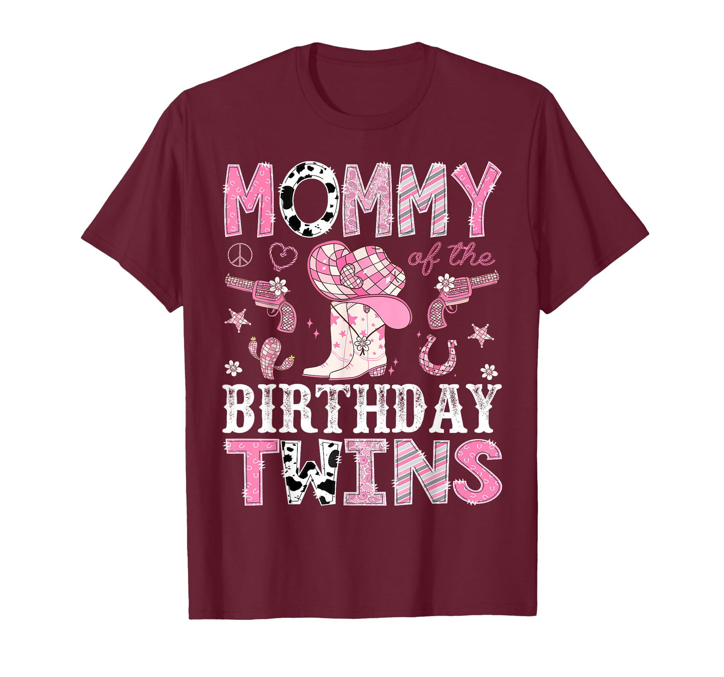 Mommy of The Birthday Twins Pink Rodeo Cowgirl Western T-Shirt