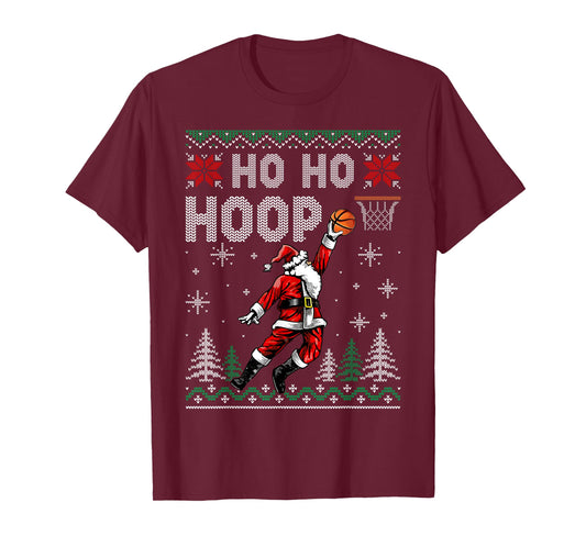 Ho Ho Hoop Santa Basketball Christmas Ugly Sweater T-Shirt