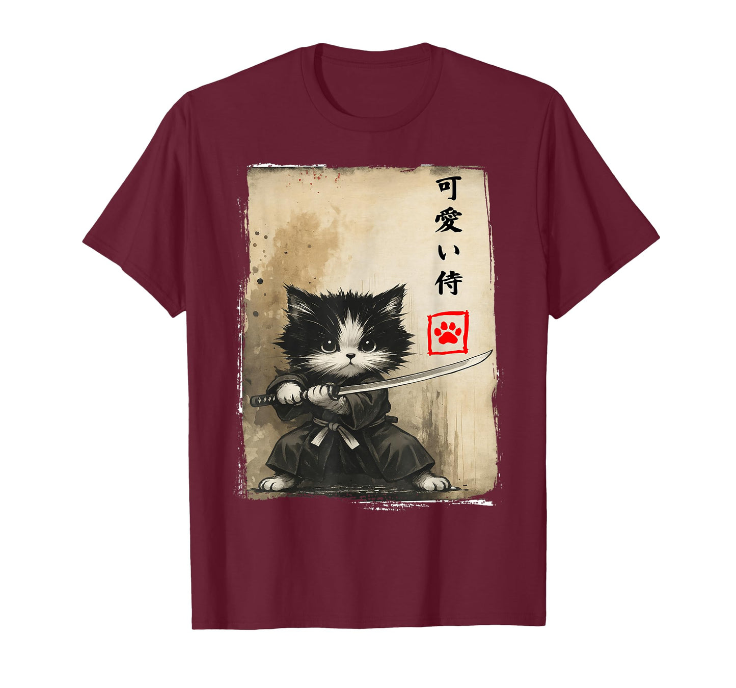 Vintage Samurai Cat Japanese Art Men Boys Funny Graphic T-Shirt