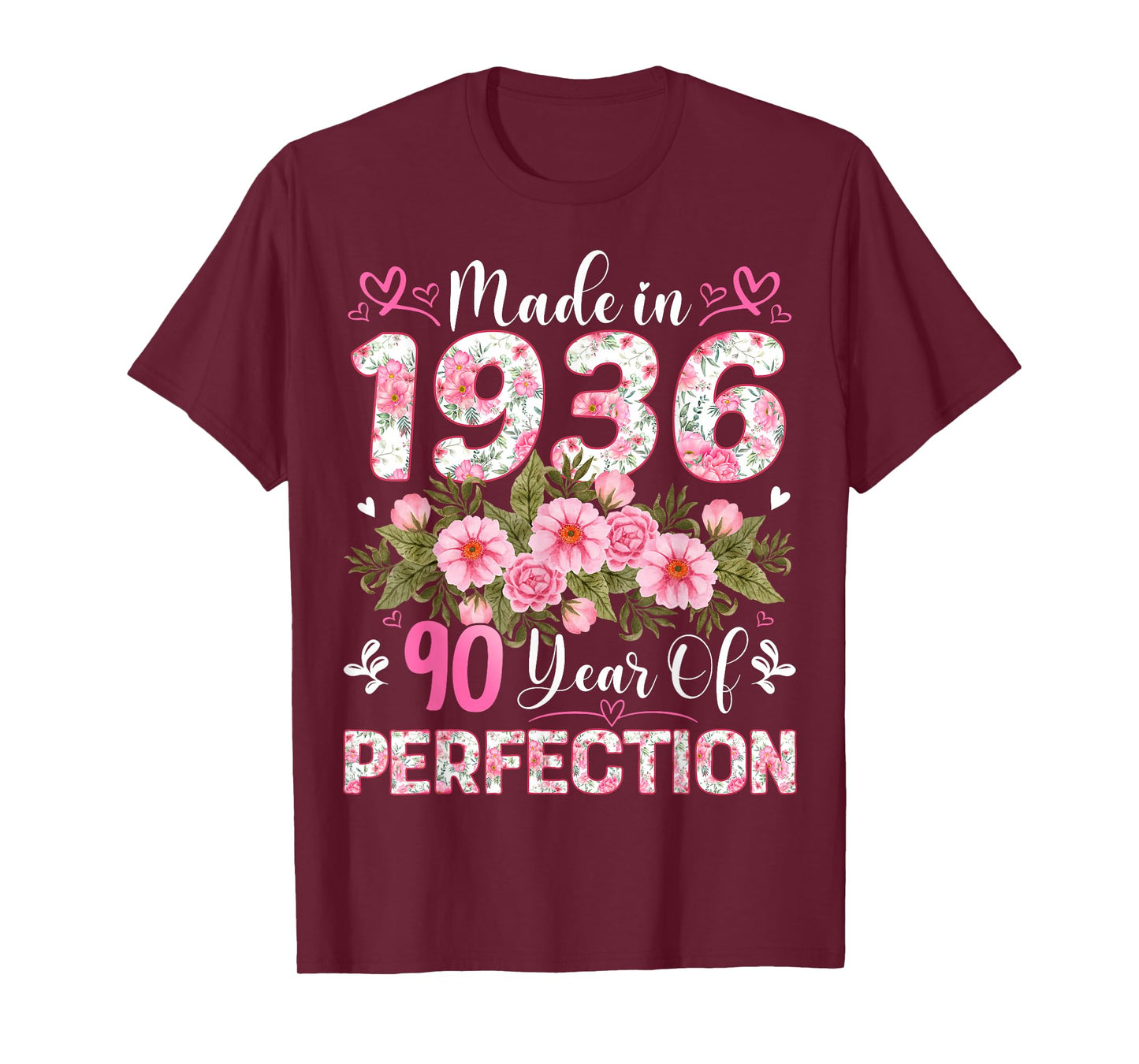 90 Year Old Made in 1936 Floral 90th Birthday Women T-Shirt