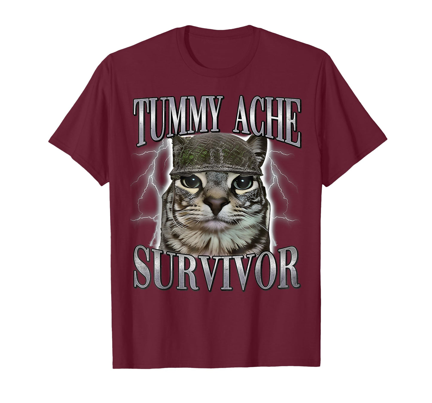 Tummy Ache Survivor Cat Meme Funny Saying Cats Animals Quote T-Shirt