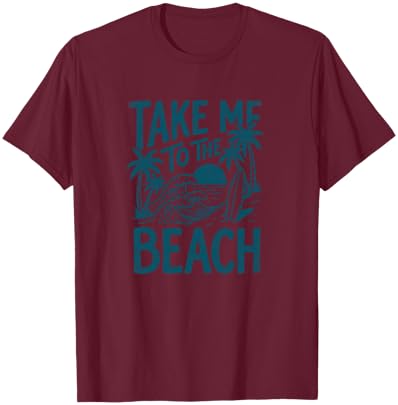 Take Me to The Beach Palm Tree Surf Sunset Retro Vacation T-Shirt - T-Shirt | Maroon