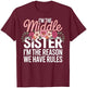 Promoted to Middle Sister Funny I'm The Reason We Have Rules T-Shirt - T-Shirt | Maroon