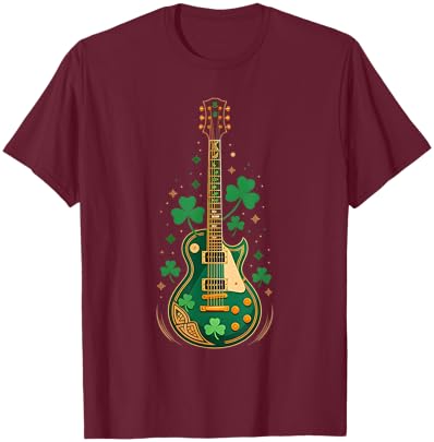Electric Guitar Shamrock St Patrick's Day Bass Guitarist T-Shirt - T-Shirt | Maroon