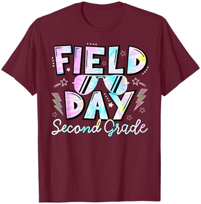 Field Day Second Grade Tie Dye Sunglasses Teacher Boy Girl T-Shirt - T-Shirt | Maroon