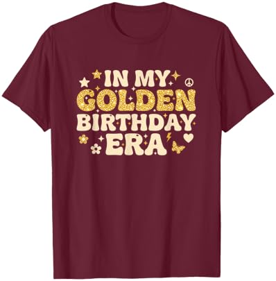Birthday in My Golden Birthday Era Retro Groovy Celebration T-Shirt - T-Shirt | Maroon