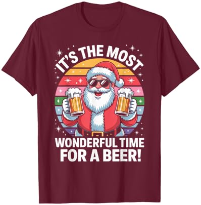Funny Time for a Beer Santa Christmas T-Shirt - T-Shirt | Maroon