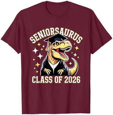 Dinosaur Class 2026 T-Rex Seniorsaurus Seniors Graduation T-Shirt - T-Shirt | Maroon