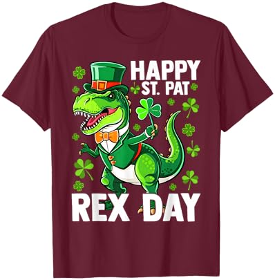 Patrick's Happy ST PAT-REX Day T-Rex Dinosaur Funny T-Shirt - T-Shirt | Maroon