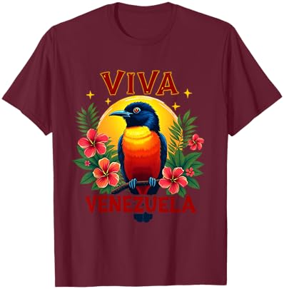 Viva Venezuela Tropical Troupial Hibiscus Venezuelan Turpial T-Shirt - T-Shirt | Maroon