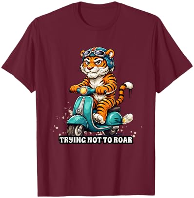 Tiger on Scooter Funny Urban Streetwear Casual Everyday T-Shirt - T-Shirt | Maroon