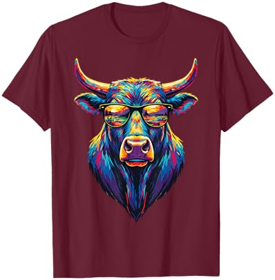 Colorful Buffalo Pop Art Sunglasses Sunset Reflection Animal T-Shirt - T-Shirt | Maroon