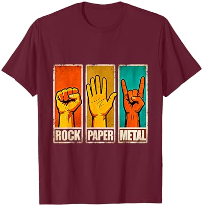 Rock Paper Metal Funny Hand Gesture RockMusic Design T-Shirt - T-Shirt | Maroon