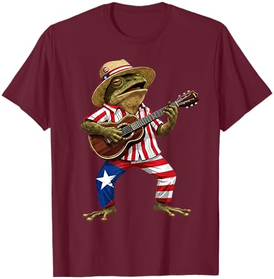 Coqui Frog Puerto Rico Taino Puerto Rican Flag Boricua T-Shirt - T-Shirt | Maroon