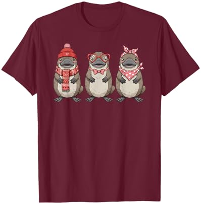 Retro Platypus Cute Valentine T-Shirt - T-Shirt | Maroon