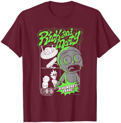 Rick and Morty A Hundred Years Storyboard Collage Cartoon T-Shirt - T-Shirt | Maroon