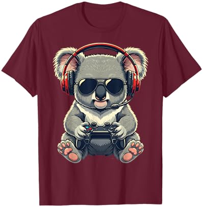 Cute Funny Koala Gamer Gaming Playing Video Games Kids T-Shirt - T-Shirt | Maroon