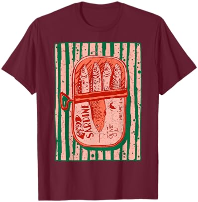 Sardines Tinned Fish Retro Graphic Mediterranean Coastal T-Shirt - T-Shirt | Maroon
