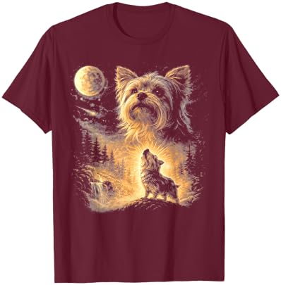 Yorkie Howling to the Moon Vintage T-Shirt - T-Shirt | Maroon
