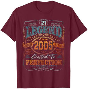 Vintage 2005 Limited Edition Shirt 21 Year Old 21st Birthday T-Shirt - T-Shirt | Maroon