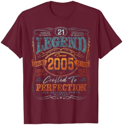 Vintage 2005 Limited Edition Shirt 21 Year Old 21st Birthday T-Shirt - T-Shirt | Maroon