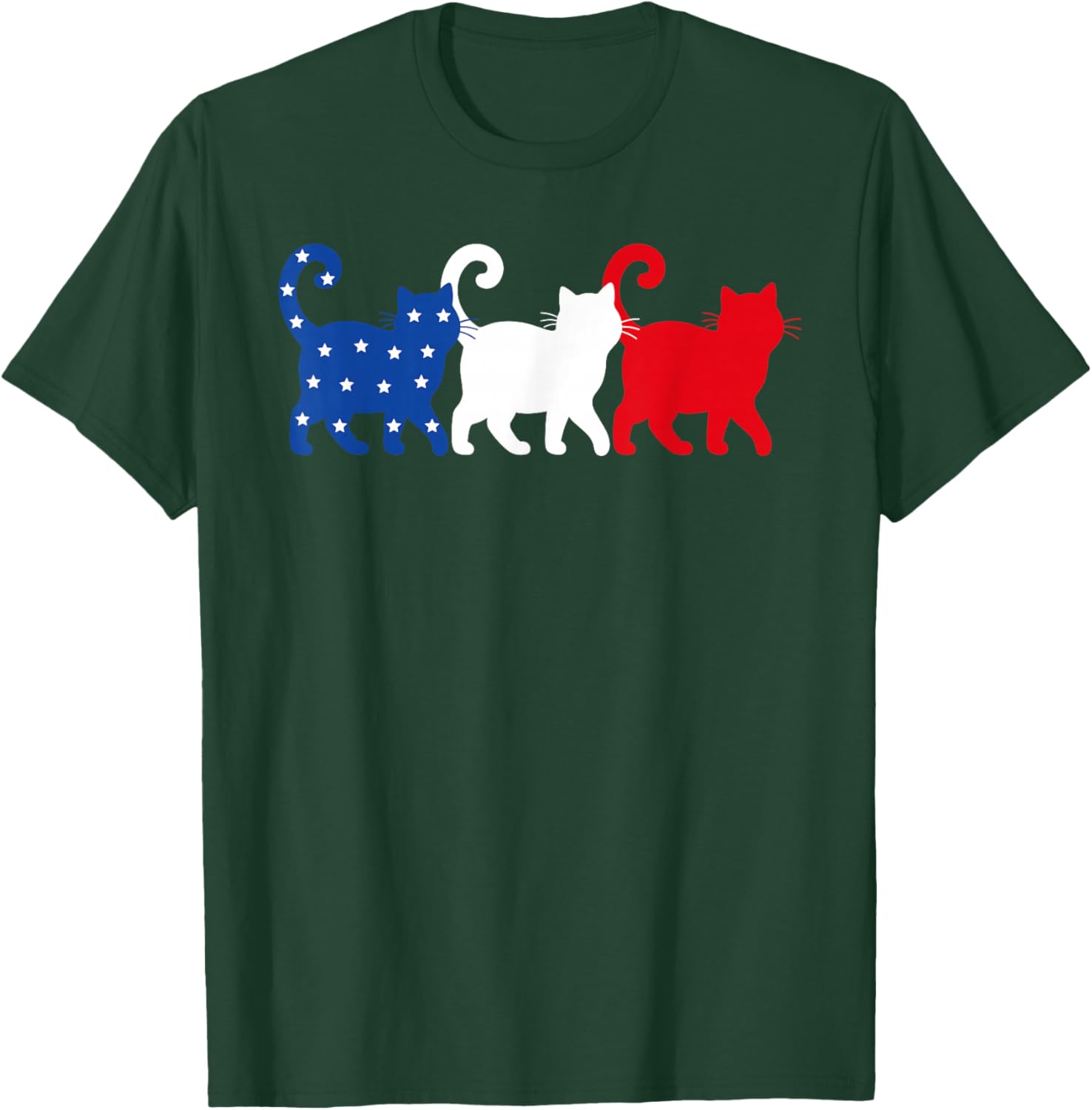 USA Flag Cats 4th of July Men Women Kids Funny Patriotic T-Shirt - T-Shirt | Forest