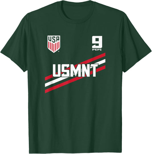 Ricardo Pepi 9 Navy USMNT Officially Licensed T-Shirt - T-Shirt | Forest