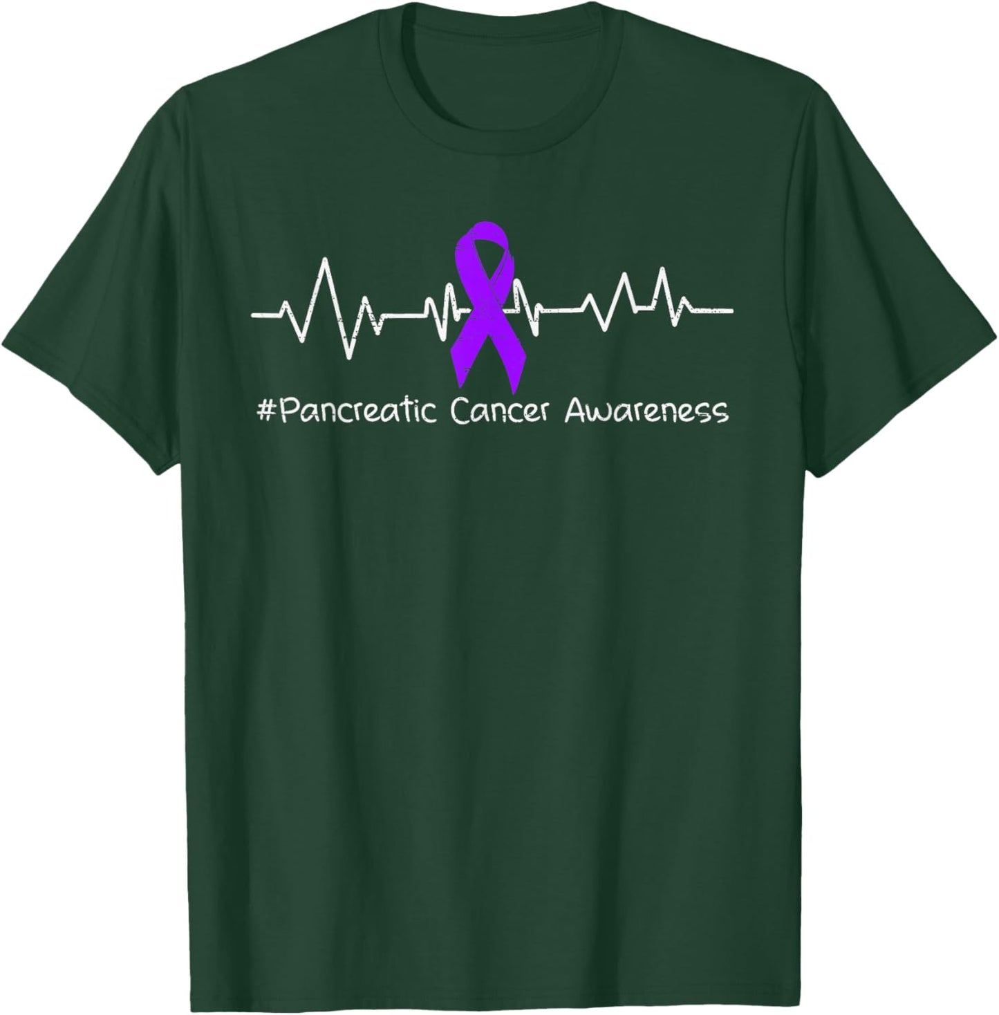 Pancreatic Cancer Awareness Heartbeat Ribbon Purple Support T-Shirt - T-Shirt | Forest