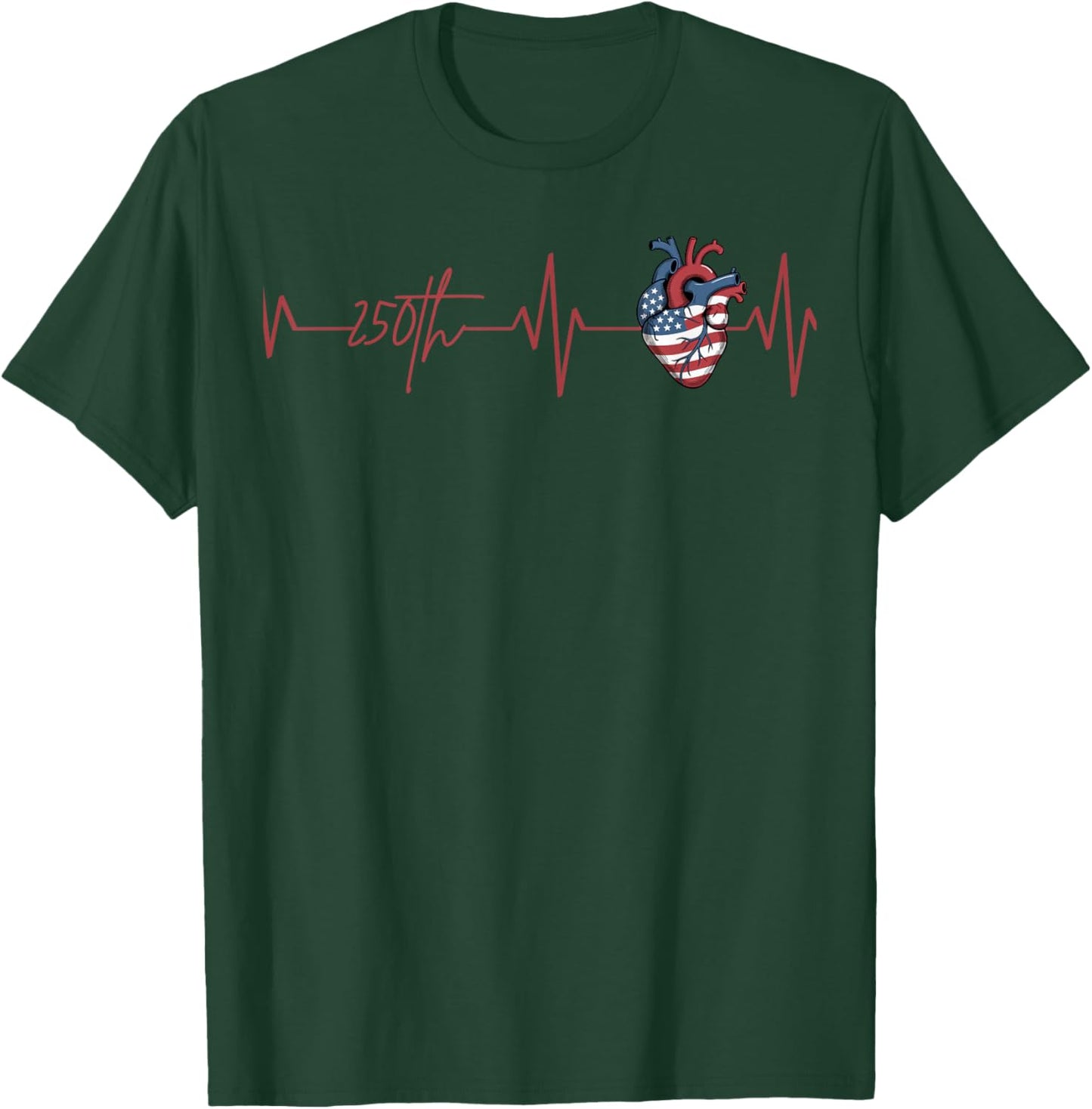 Heartbeat 250th Celebration American Flag Design T-Shirt - T-Shirt | Forest
