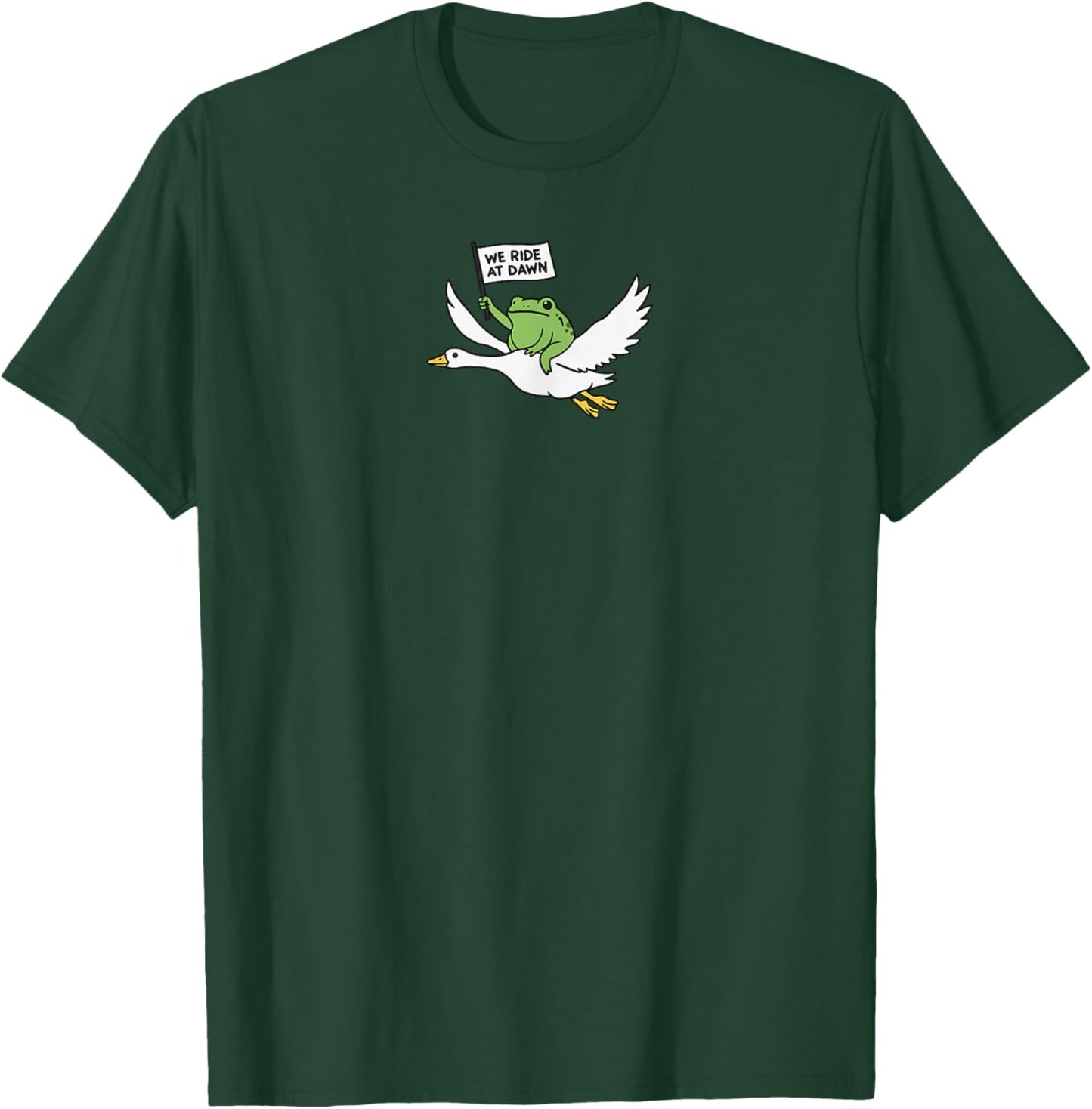 We Ride at Dawn Funny Frog Riding Goose Meme Men Women T-Shirt - T-Shirt | Forest