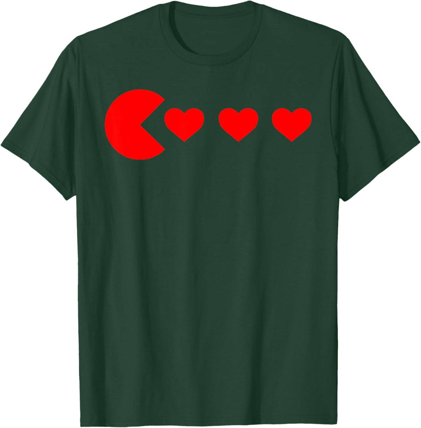 Valentines Day Retro Game Eating Red Hearts Gaming Matching T-Shirt - T-Shirt | Forest