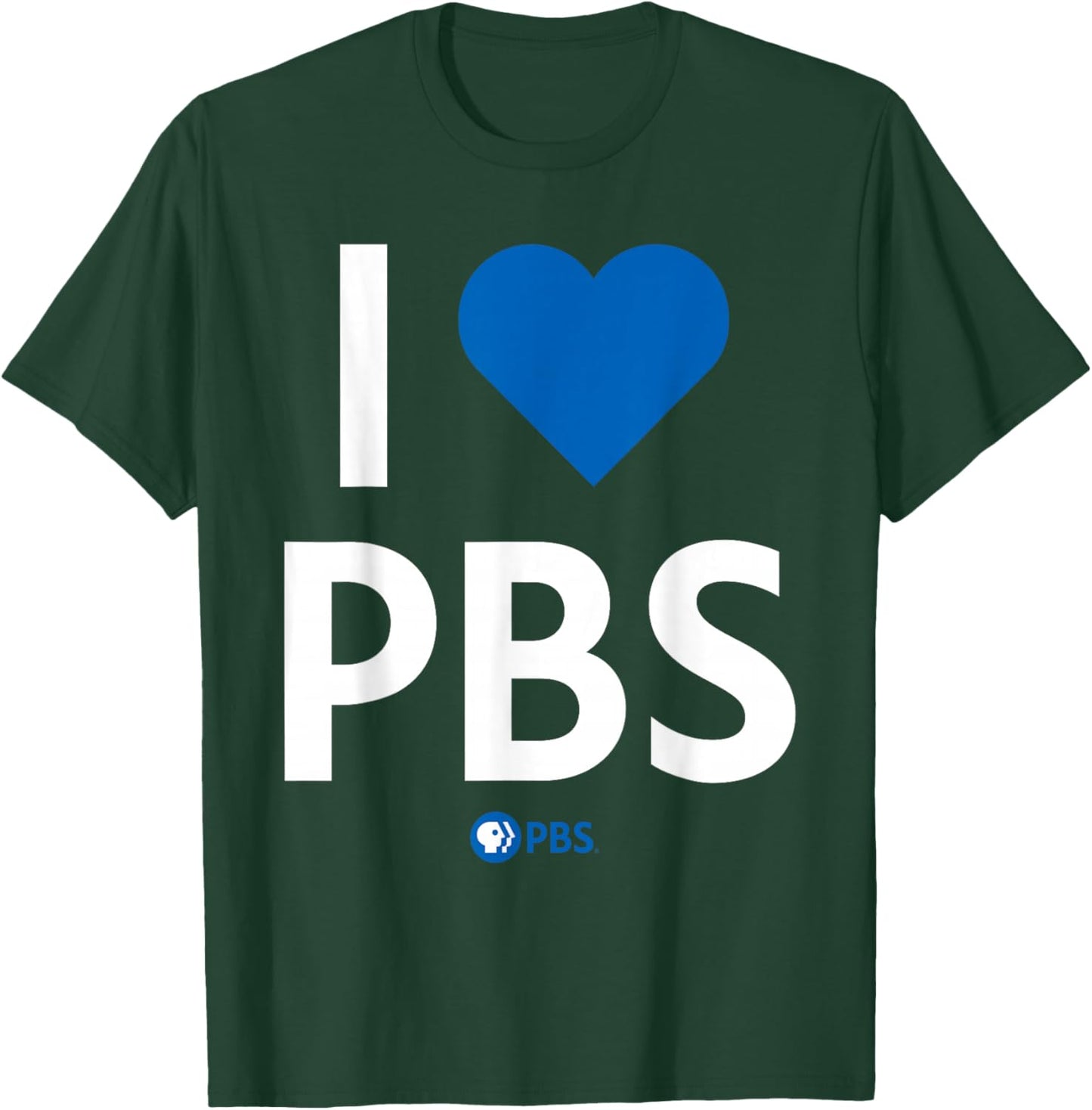 PBS I Heart PBS Support Public Broadcasting Modern Type T-Shirt - T-Shirt | Forest