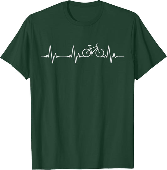 Bicycle Cycling Heartbeat Bike Ride Mountainbike MTB Cyclist T-Shirt - T-Shirt | Forest