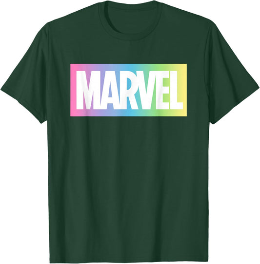 Marvel Logo with Pastel Rainbow Gradient Background T-Shirt - T-Shirt | Forest
