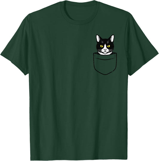 Black and White Cat Pocket Cute Kitten Kitty Women Girls Kid T-Shirt - T-Shirt | Forest